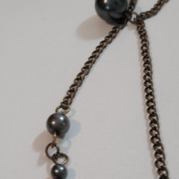 Vintage Genuine Flapper Faux Black Grey Pearls Stations and Crystal Iridescent - Picture 6 of 10